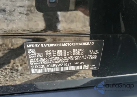 2024 BMW X5 xDrive40I z USA, uszkodzony, nr VIN 5UX23EU04R9W21921